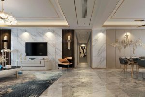 福田區(qū)皇崗輕奢家居裝修設(shè)計(jì)客廳大理石地面
