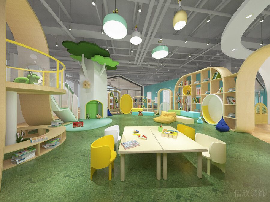 綠葉樹(shù)木裝修兒童休息區(qū)設(shè)計(jì)