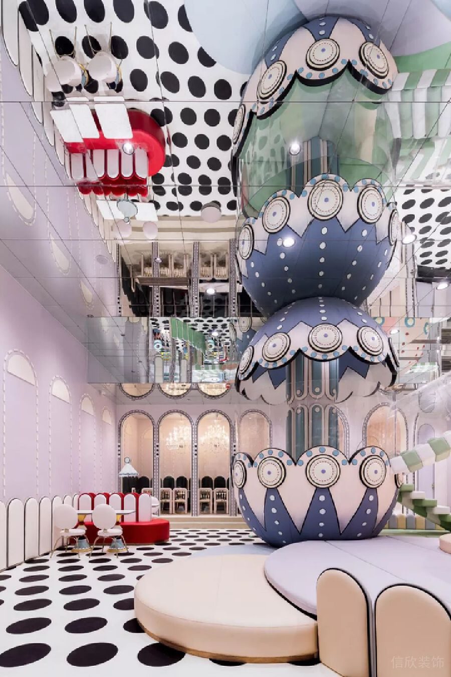 波普藝術(shù)波點(diǎn)鏡面公共休息區(qū)域裝修設(shè)計(jì)