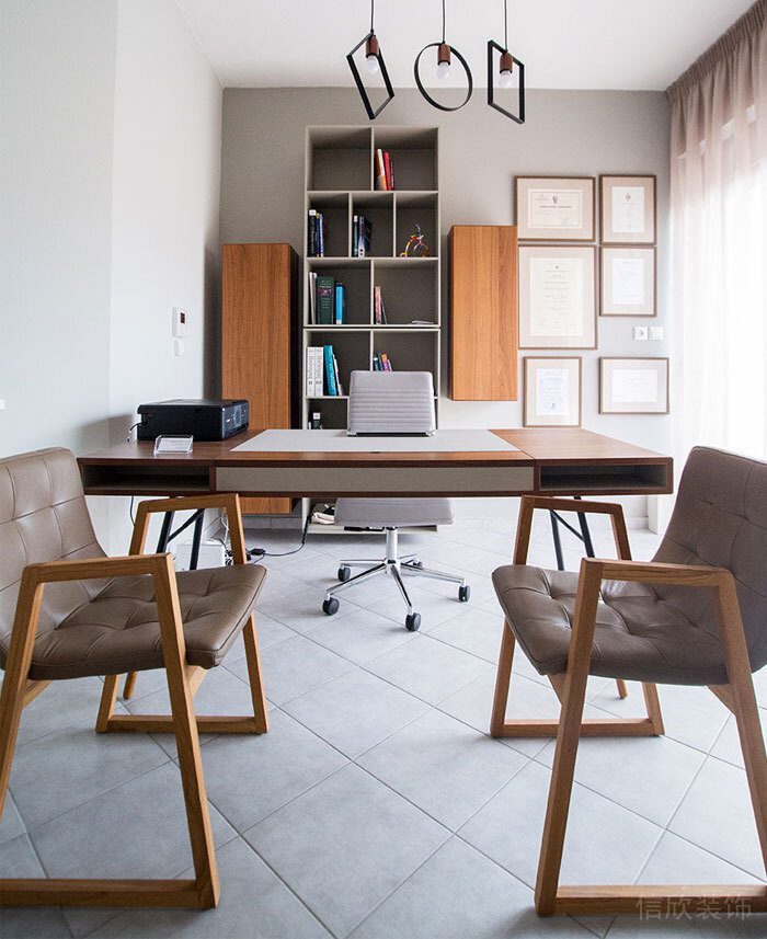 總裁辦公室裝修設(shè)計(jì)木制皮革沙發(fā)收納墻柜效果圖