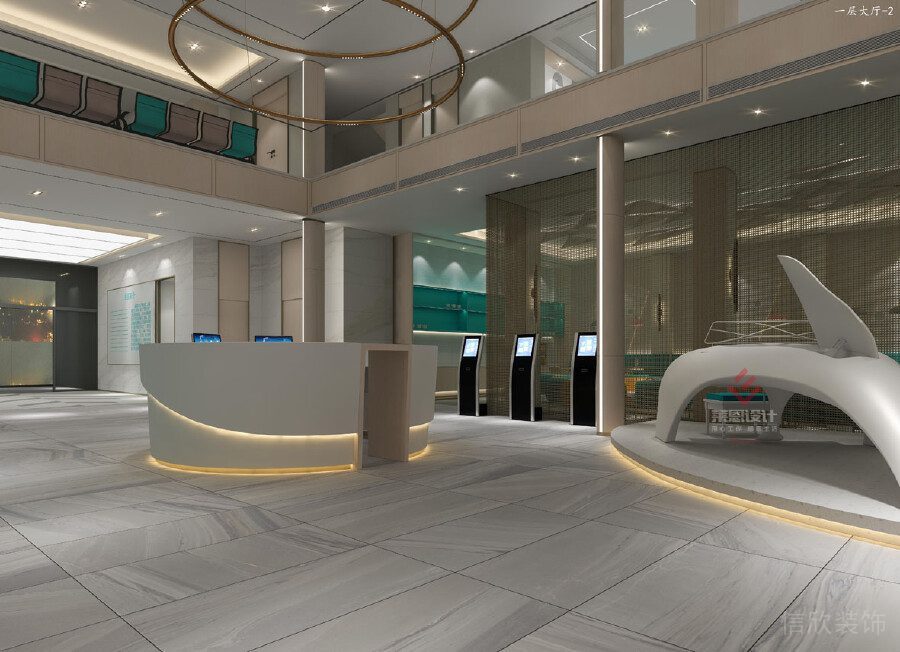 醫(yī)院咨詢服務(wù)臺(tái)環(huán)形裝修設(shè)計(jì)大理石磨砂地板效果