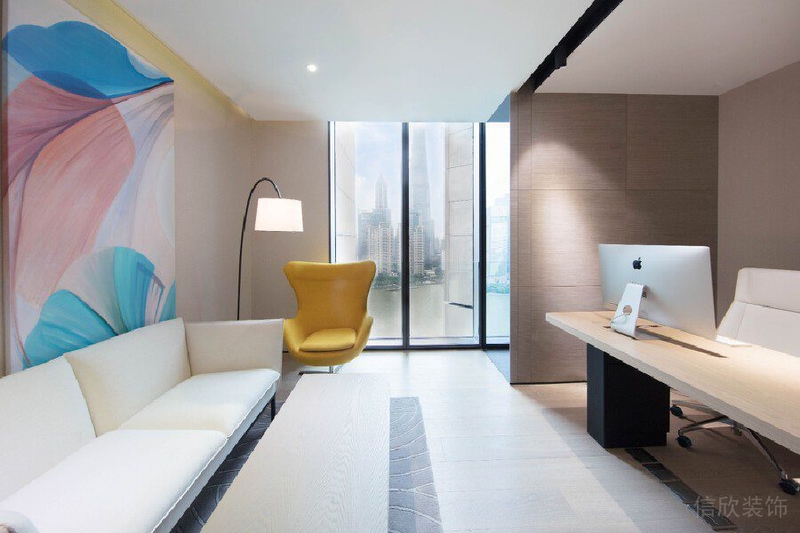 花卉墻體彩色設(shè)計簡約風(fēng)總裁辦公室裝修設(shè)計