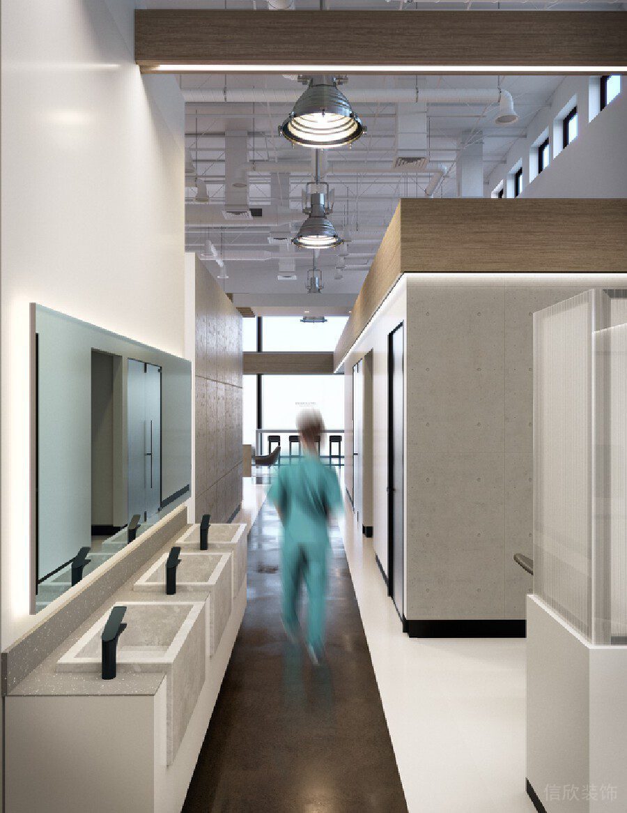 木制天花房梁設(shè)計辦公室設(shè)計牙科機構(gòu)洗手消毒區(qū)域