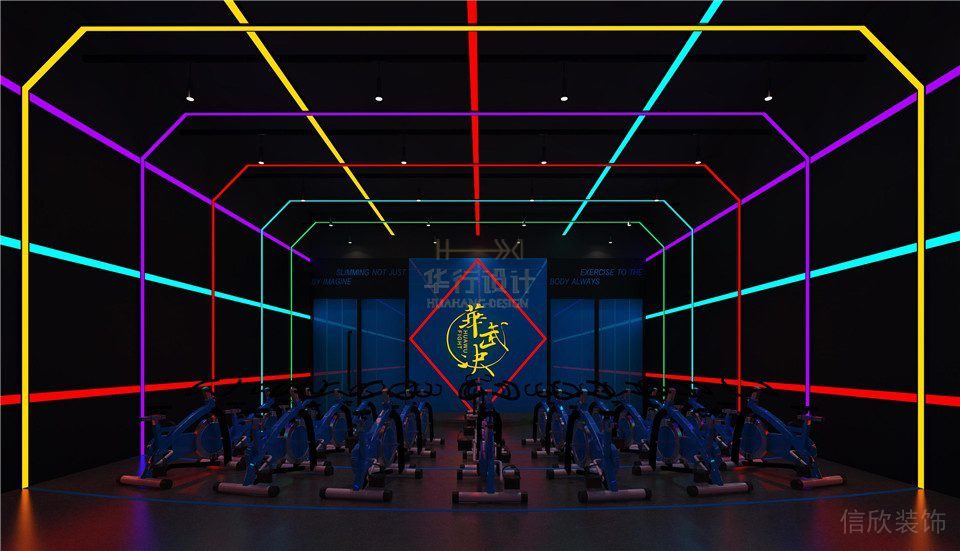 華武決東門(mén)二店深圳健身房裝修設(shè)計(jì)_動(dòng)感單車