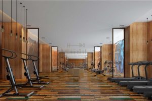 原木風(fēng)通體日式設(shè)計(jì)健身房裝修跑步區(qū)