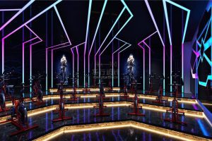 漸變投影燈帶顯示設(shè)計(jì)階梯式動感單車裝修設(shè)計(jì)