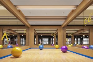 木質(zhì)智能跟練團(tuán)課教室布置設(shè)計(jì)藍(lán)色線條環(huán)繞效果