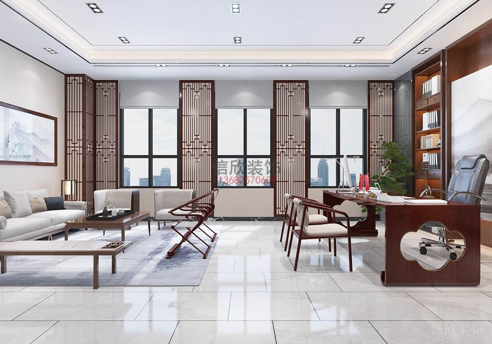 中式屏風(fēng)隔斷通體平推門創(chuàng)意會(huì)議室辦公室裝修