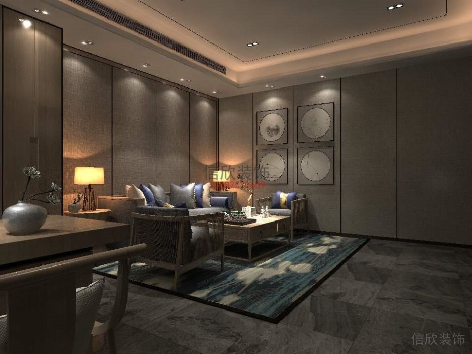 古典創(chuàng)意休息洽談室辦公室中式設(shè)計大理石裝修