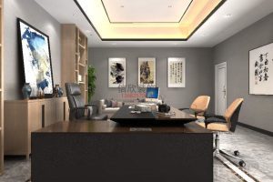 深色木制環(huán)形幾何總裁辦公室休息區(qū)大理石地板效果