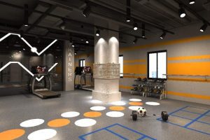 強(qiáng)度環(huán)形設(shè)計(jì)現(xiàn)代直線橙色工業(yè)風(fēng)健身房