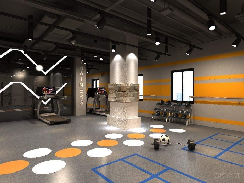 強(qiáng)度環(huán)形設(shè)計(jì)現(xiàn)代直線橙色工業(yè)風(fēng)健身房