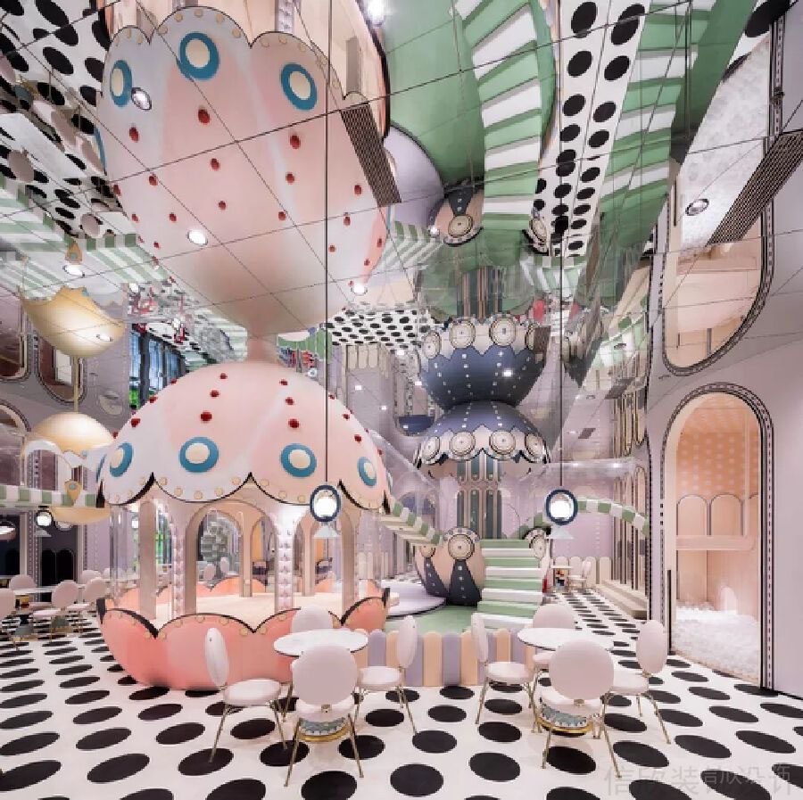 鏡面天花吊頂撥點創意設計軟包娛樂休息區