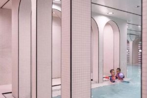 粉色過道設(shè)計(jì)游泳池裝修效果圖瓷磚鋪貼