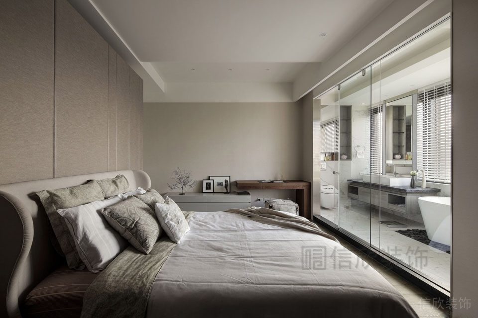 環(huán)形卡其色高級(jí)定制臥室通體玻璃一體式獨(dú)立衛(wèi)浴裝修