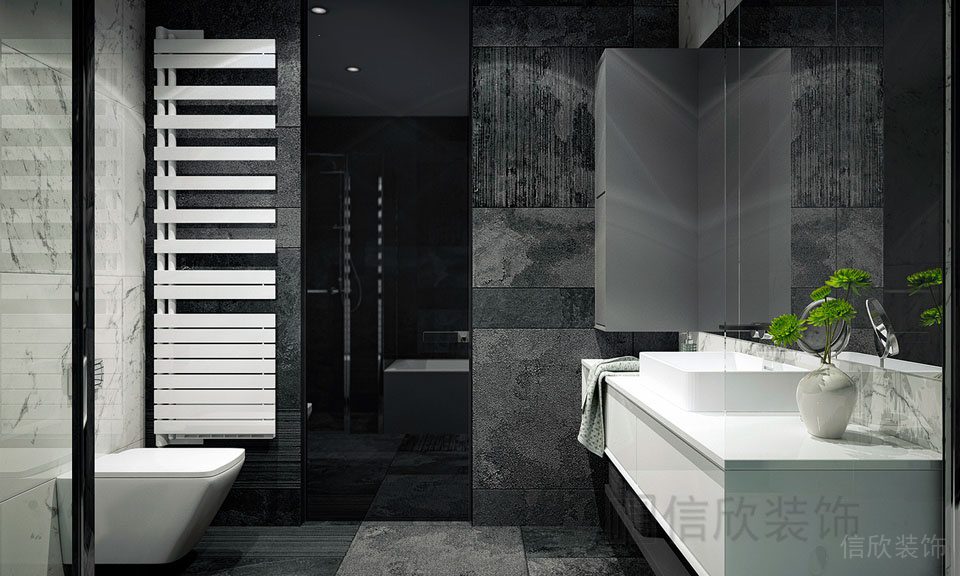 玻璃鏡面干濕分離衛(wèi)浴裝修效果全屋定制黑色商務(wù)風(fēng)鏡面衛(wèi)生間裝修設(shè)計(jì)圖