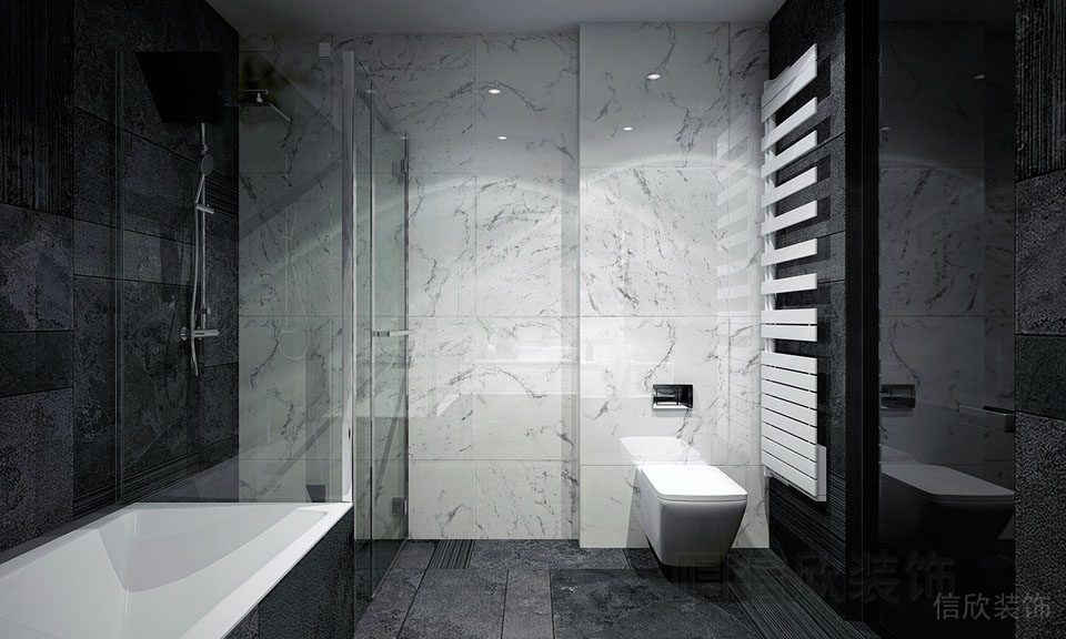 黑白色調大理石墻體商務風設計辦公室衛生間裝修