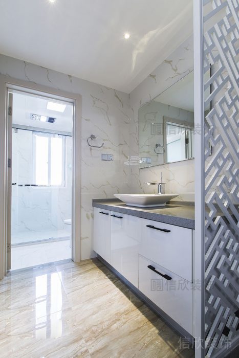 大理石通體設計瓷磚衛生間洗手池干濕分離鏤空墻體隔斷