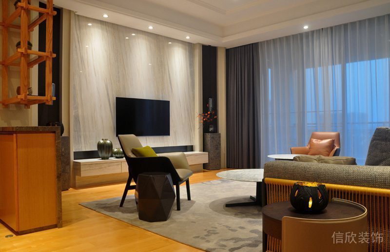 客廳裝修效果圖木質(zhì)復(fù)古套間裝修布藝沙發(fā)簡(jiǎn)約儲(chǔ)物柜效果圖