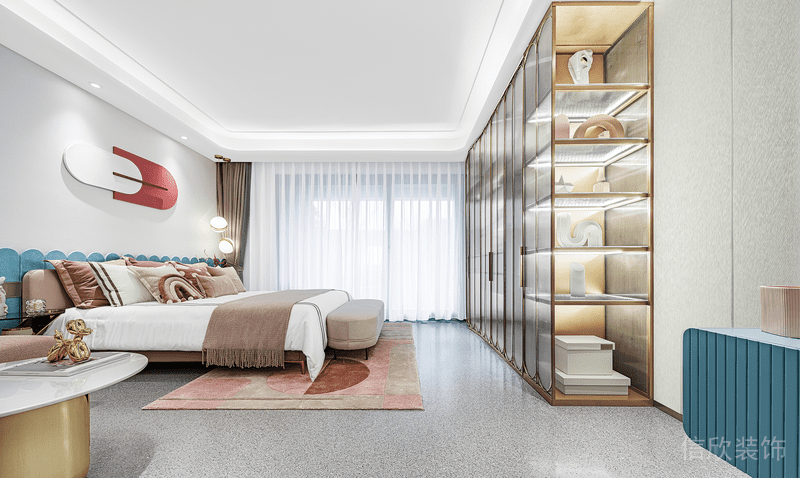 北歐風臥室裝修金色墻柜裝修效果圖