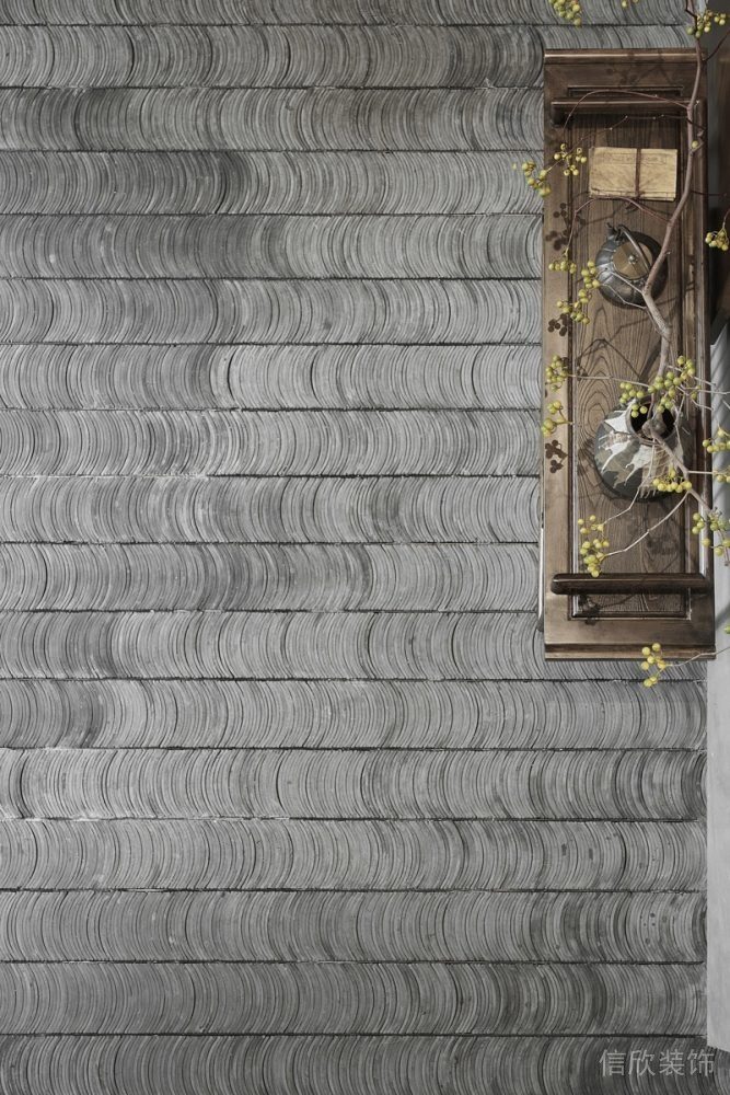 瓦塊裝修灰色中式風復古就餐區休息區