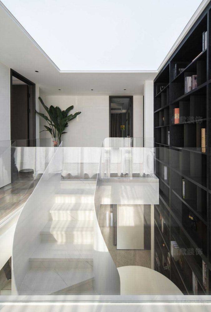 辦公室現(xiàn)代風白色大理石樓梯效果圖