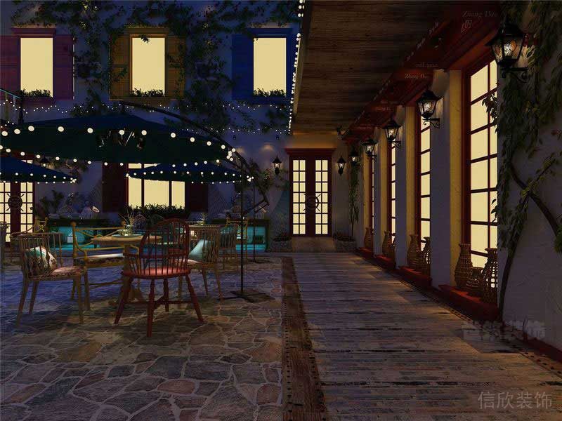 混搭風民宿空間室外花園效果圖