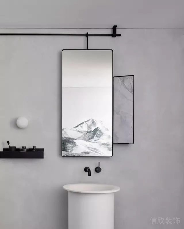 黑白色調(diào)洗手池內(nèi)嵌式水龍頭裝修效果圖鏡面設(shè)計天花吊頂