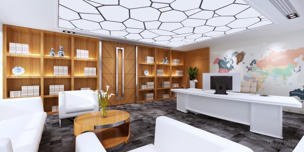 董事長辦公室蜂巢圖案天花吊頂裝修設(shè)計圖