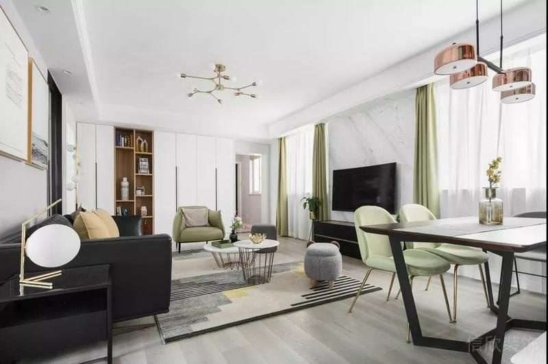 精品房裝修效果圖全屋定制天花吊頂沙發(fā)休息區(qū)綠色黑色效果設(shè)計圖