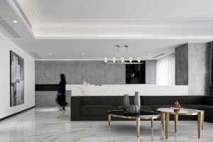 黑白色調(diào)裝修效果圖套房設(shè)計(jì)大理石開放式就餐區(qū)沙發(fā)休息區(qū)效果圖