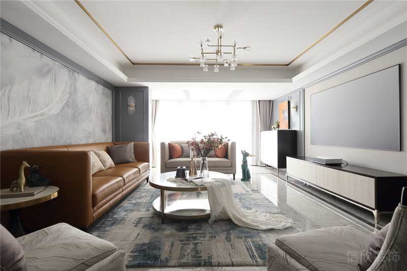 深圳寶安意式輕奢風100平方三房裝修施工客廳天花吊頂 深圳寶安意式輕奢風100平方三房裝修施工客廳天花吊頂