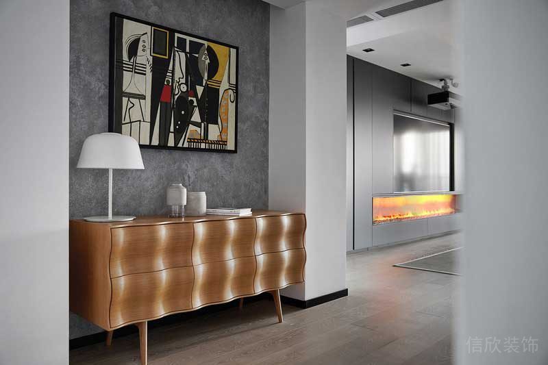 深圳龍崗區(qū)黑白灰極簡風(fēng)家居裝修竣工實(shí)景圖玄關(guān)裝飾柜