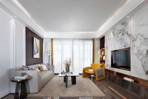 輕奢風(fēng)沙發(fā)皮革裝修客廳地毯設(shè)計(jì)大理石效果