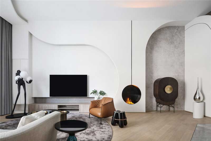 深圳龍華區(qū)現(xiàn)代中式風(fēng)格舊房裝修改造完工后實(shí)景圖客廳燈光效果