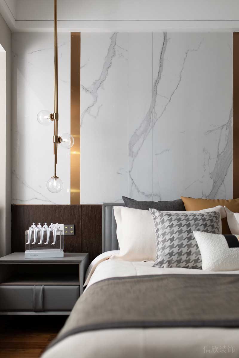 深圳龍崗坂田萬科第五園輕奢風大戶型樣板間設計主臥床頭背景墻 深圳龍崗坂田萬科第五園輕奢風大戶型樣板間設計主臥床頭背景墻