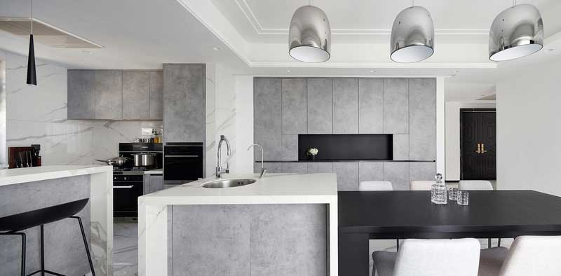 深圳寶安西鄉(xiāng)高級灰色調(diào)簡約家居裝修實(shí)景圖餐廳島臺 深圳寶安西鄉(xiāng)高級灰色調(diào)簡約家居裝修實(shí)景圖餐廳島臺