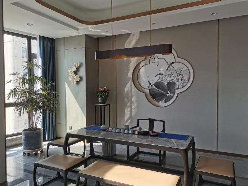 深圳南山新中式家居裝修設(shè)計(jì)圖茶室藝術(shù)背景墻