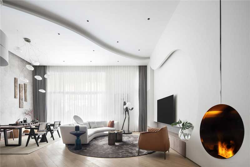 深圳龍華區(qū)現(xiàn)代中式風(fēng)格舊房裝修改造完工后實(shí)景圖客廳天花