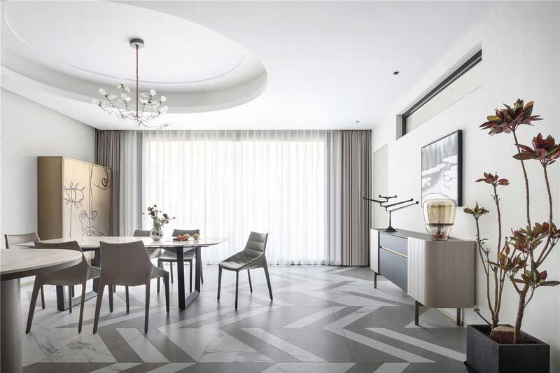 深圳龍華區(qū)現(xiàn)代中式風(fēng)格舊房裝修改造完工后實(shí)景圖餐廳天花