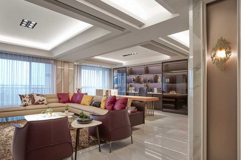 深圳寶安區(qū)暖色調(diào)輕奢風(fēng)格家裝裝修開(kāi)放式書(shū)房