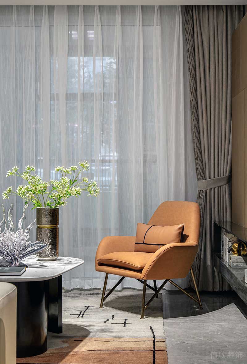 深圳鹽田區現代輕奢風家庭住房裝修設計案例橙色休閑椅 深圳鹽田區現代輕奢風家庭住房裝修設計案例橙色休閑椅