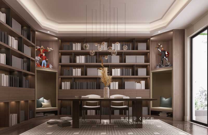 三樓作為男、女主人的獨(dú)立空間書(shū)房必不可少，同樣為了滿足男主人的愛(ài)好，將書(shū)柜與展示柜結(jié)合，使空間不那么嚴(yán)肅。