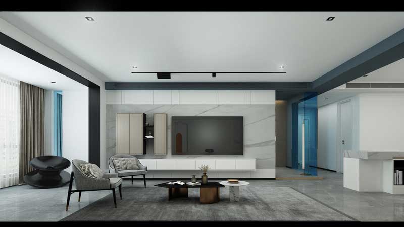 深圳南山中心區(qū)現(xiàn)代風(fēng)格家居新房裝修客廳電視背景墻效果圖