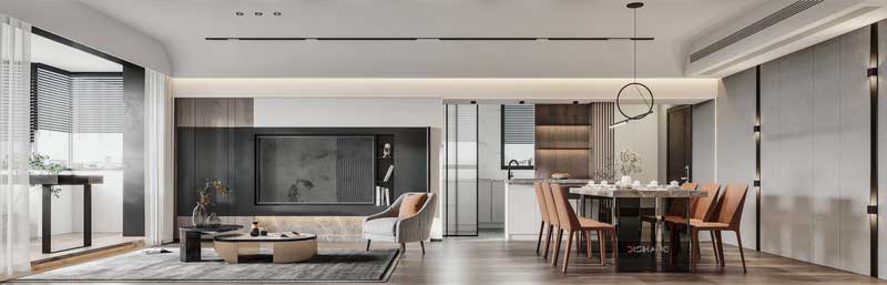 現代美學與臺式風格的相遇，沒有紛繁復雜的裝飾、用質樸的色彩和材質線條的搭配，將設計美學轉化為家的精致細節。