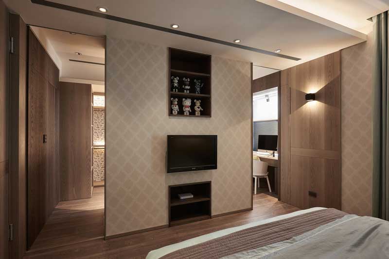 深圳福田區(qū)梅林北歐風(fēng)格家庭裝修工程主臥電視隔斷墻