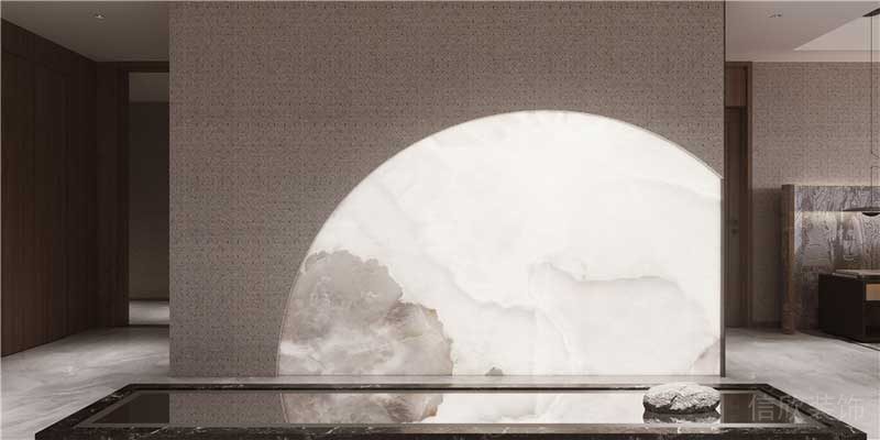 大理石仿月球中國風(fēng)裝修效果圖中式墻體棉麻隔斷辦公室過道設(shè)計(jì)