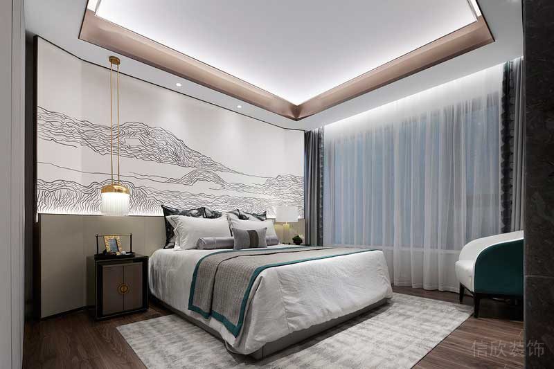 深圳鹽田新中式樣板房設(shè)計(jì)案例主臥