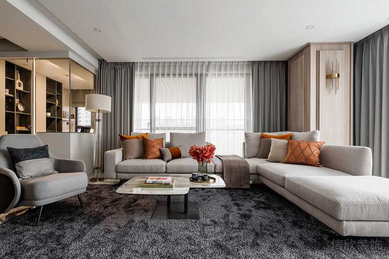 客廳裝修效果圖絨面舒適沙發(fā)窗簾頂頂效果圖木質(zhì)墻柜客廳設(shè)計(jì)