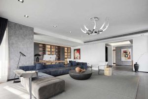 現(xiàn)代簡約風(fēng)大戶型裝修效果圖客廳設(shè)計(jì)絨面皮革沙發(fā)